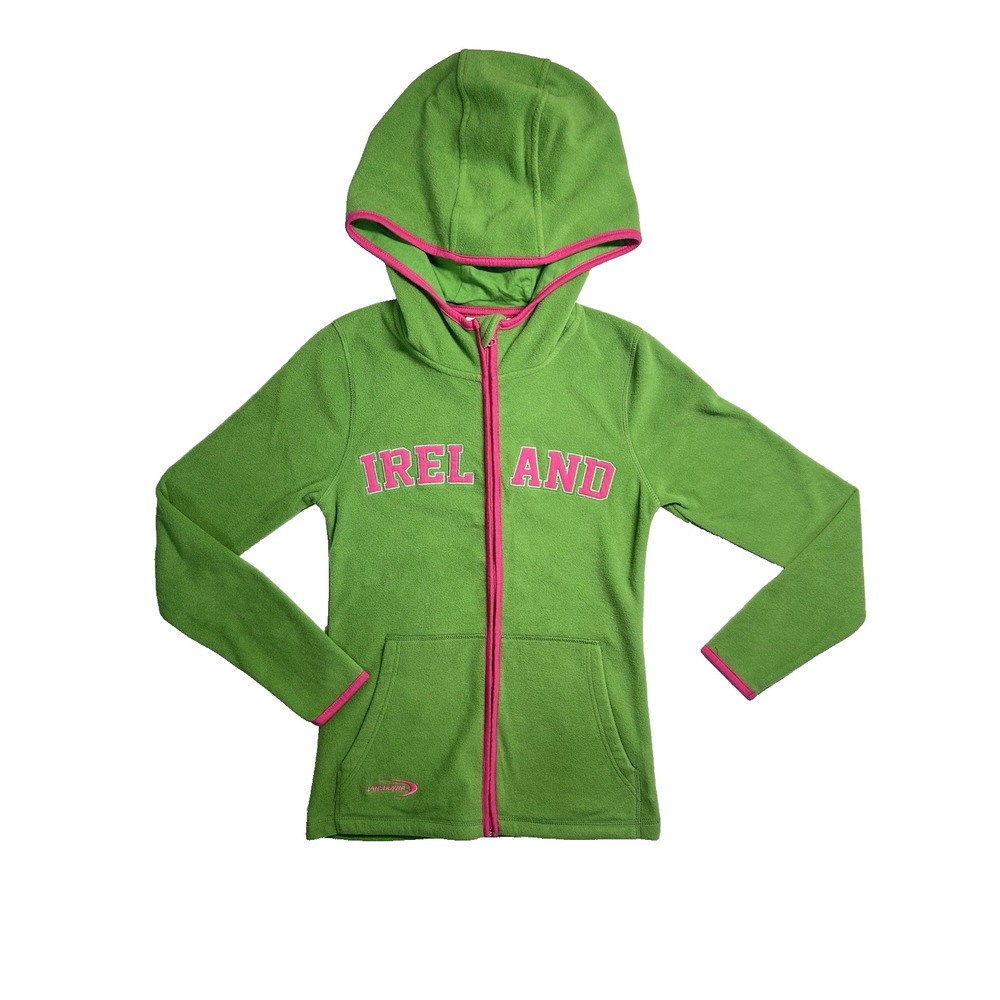 NWT! Women's Green and Pink IRELAND Zip Front Polar Fleece Jacket
